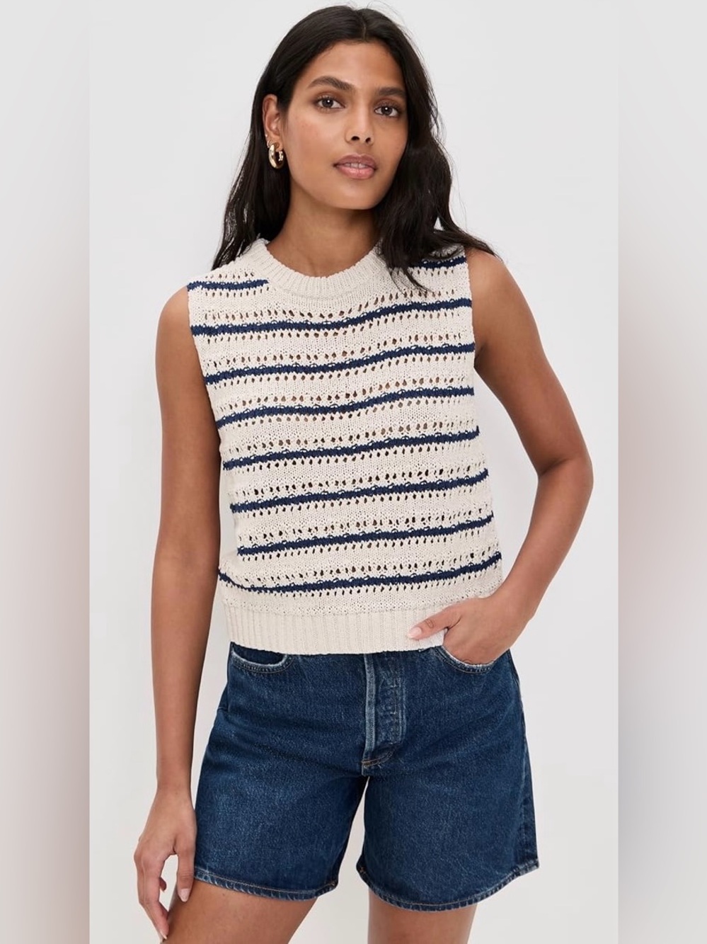 Velvet Calista Top in Chalk/Marine